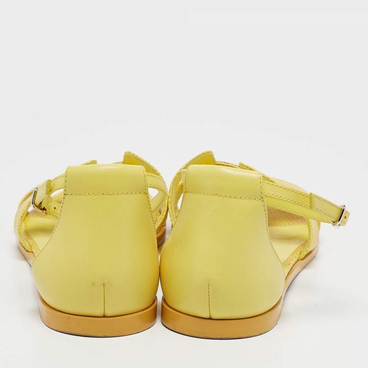 Pre Owned Hermes Yellow Lizard Santorini Ankle Strap Sandals Size 38.5