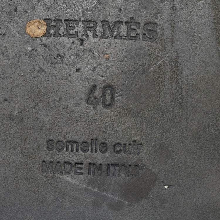 Pre Owned Hermes Black Patent Leather Oran Flat Slide Sandals Size 40