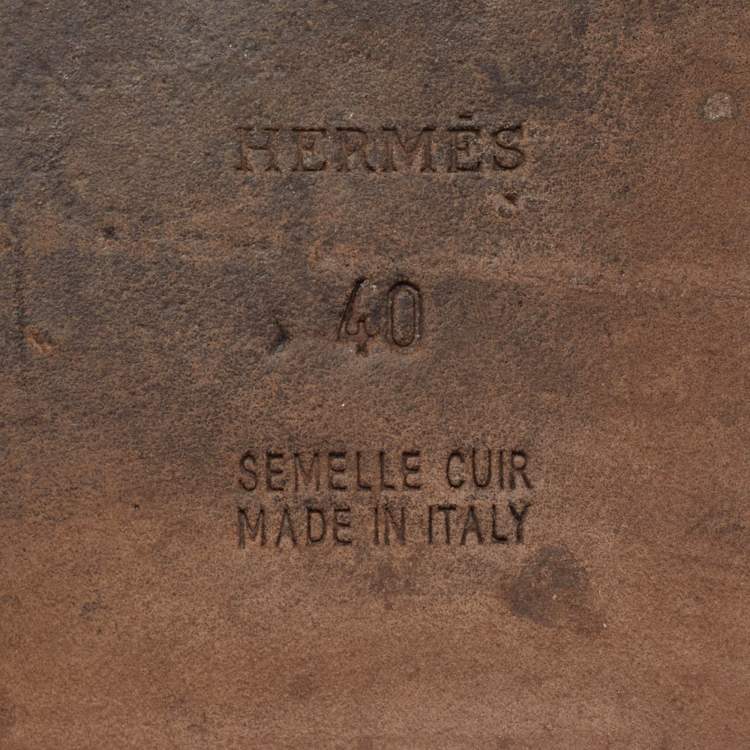 Pre Owned Hermes Dark Brown Leather Oran Flat Slide Sandals Size 40