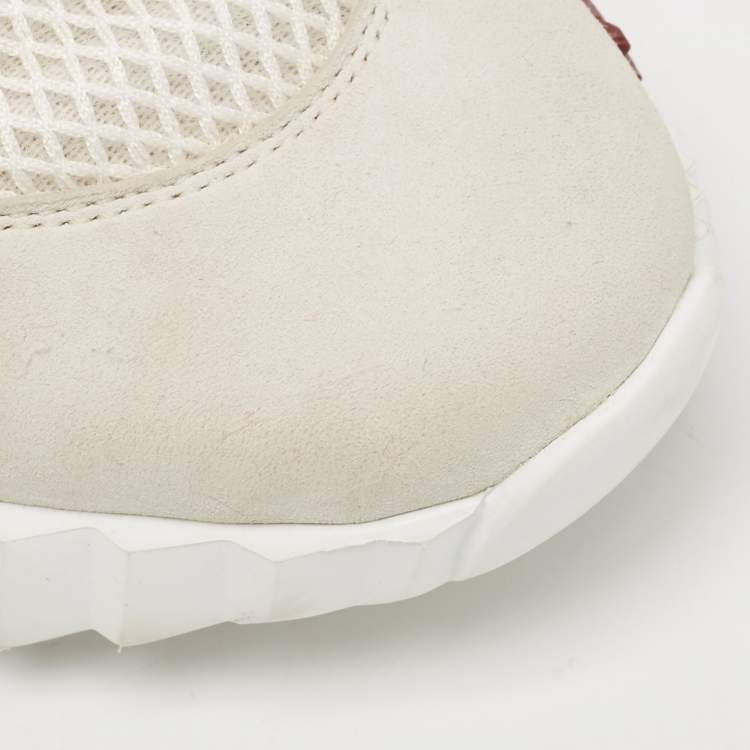 مملوكة مسبقًا Hermes White/Grey Suede and Mesh Bouncing Sneakers Size 38.5