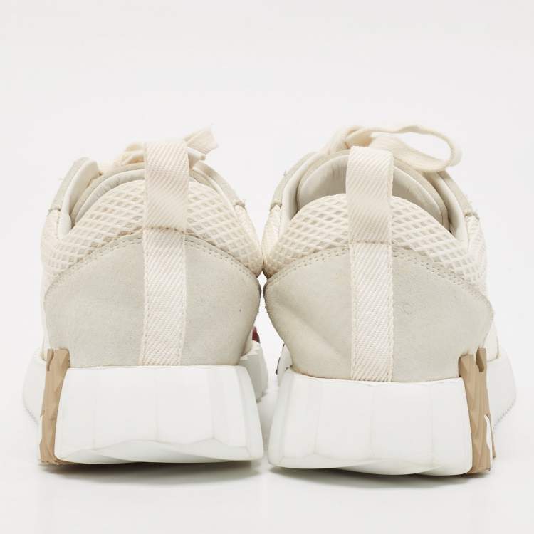 مملوكة مسبقًا Hermes White/Grey Suede and Mesh Bouncing Sneakers Size 38.5