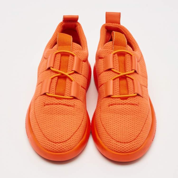 Pre Owned Hermes Orange Leather And Neoprene Team Low Top Sneakers Size 39