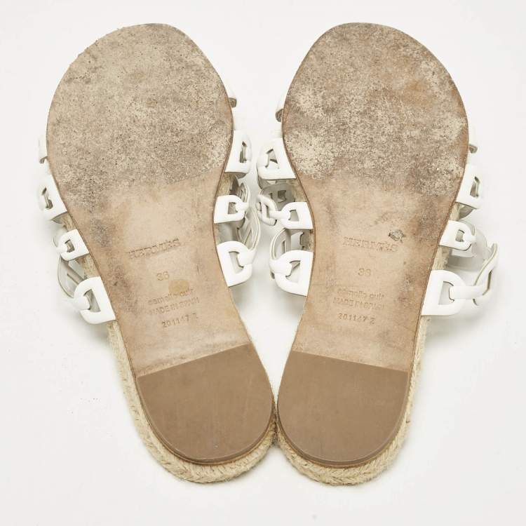 Pre Owned Hermes White Leather Ancone Espadrille Flats Size 36