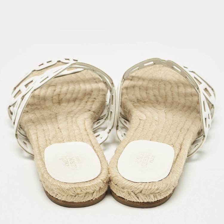 Pre Owned Hermes White Leather Ancone Espadrille Flats Size 36