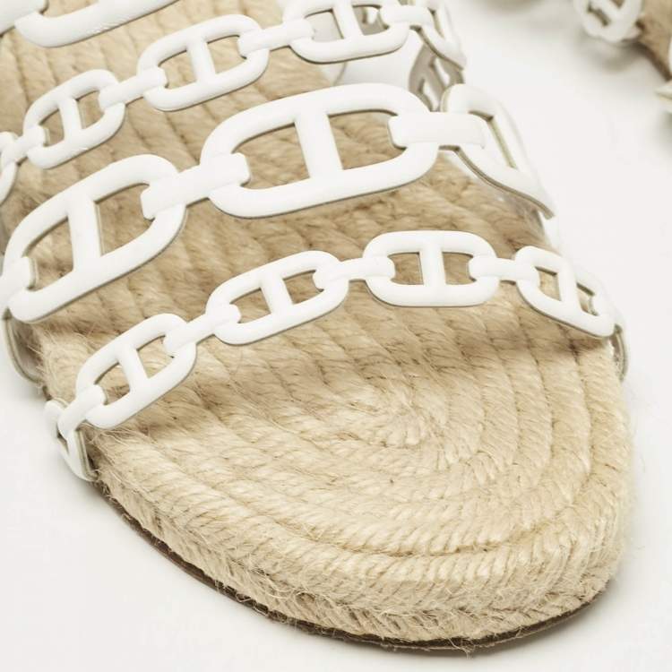 Pre Owned Hermes White Leather Ancone Espadrille Flats Size 36