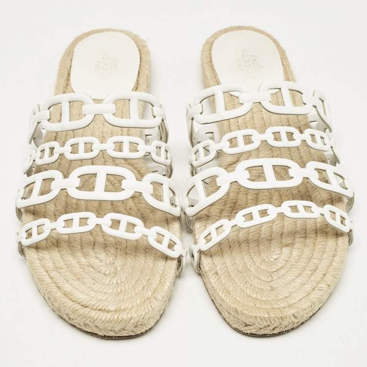 Pre Owned Hermes White Leather Ancone Espadrille Flats Size 36