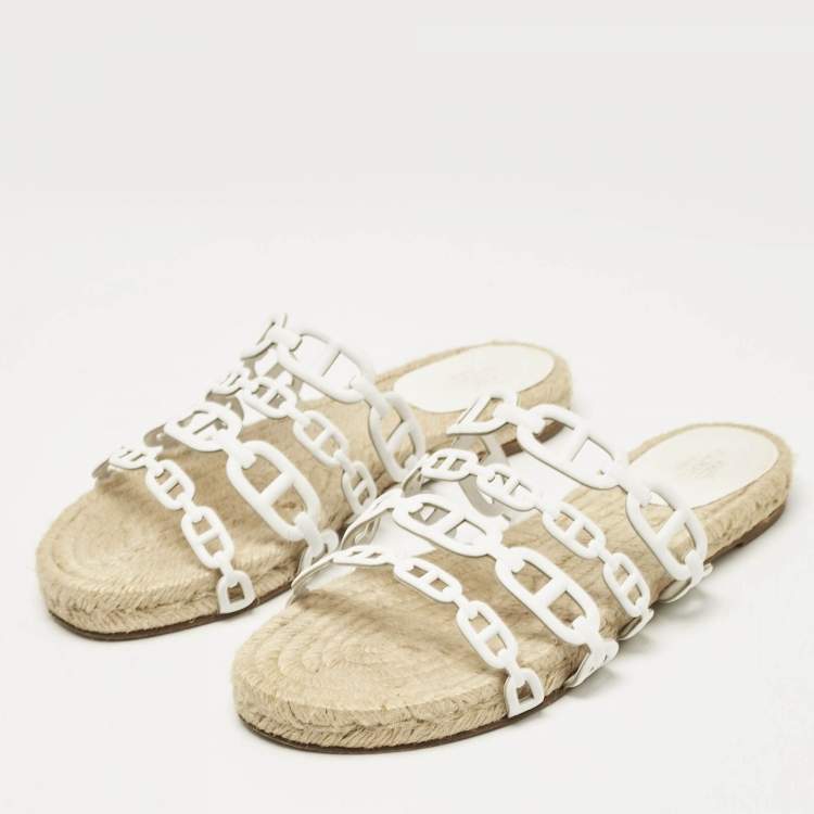 Pre Owned Hermes White Leather Ancone Espadrille Flats Size 36