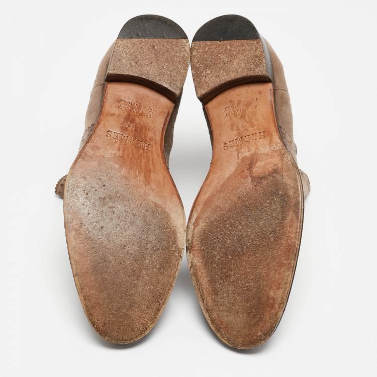 Pre Owned Hermes Grey Suede Brighton Low Ankle Boots Size Size 37