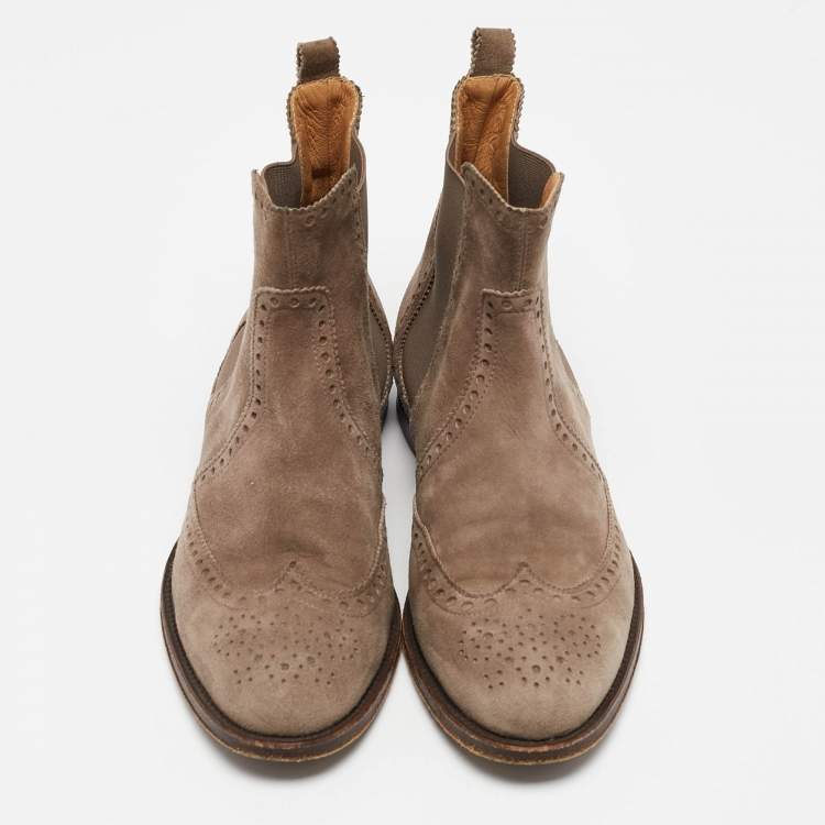 Pre Owned Hermes Grey Suede Brighton Low Ankle Boots Size Size 37
