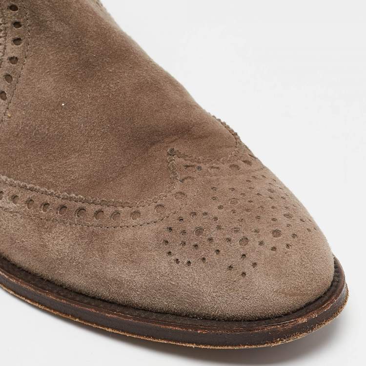 Pre Owned Hermes Grey Suede Brighton Low Ankle Boots Size Size 37