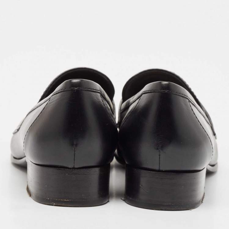 Pre Owned Hermes Black Leather Destin Slip On Loafers Size 37