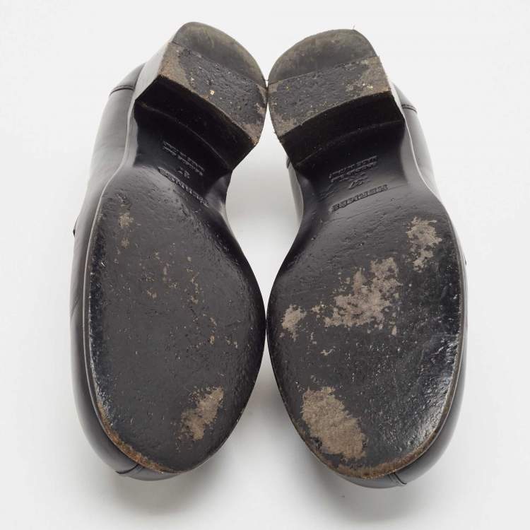 Pre Owned Hermes Black Leather Destin Slip On Loafers Size 37