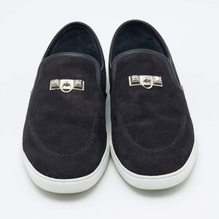 Pre Owned Hermes Black Suede and Leather Jour Loafers Size 38