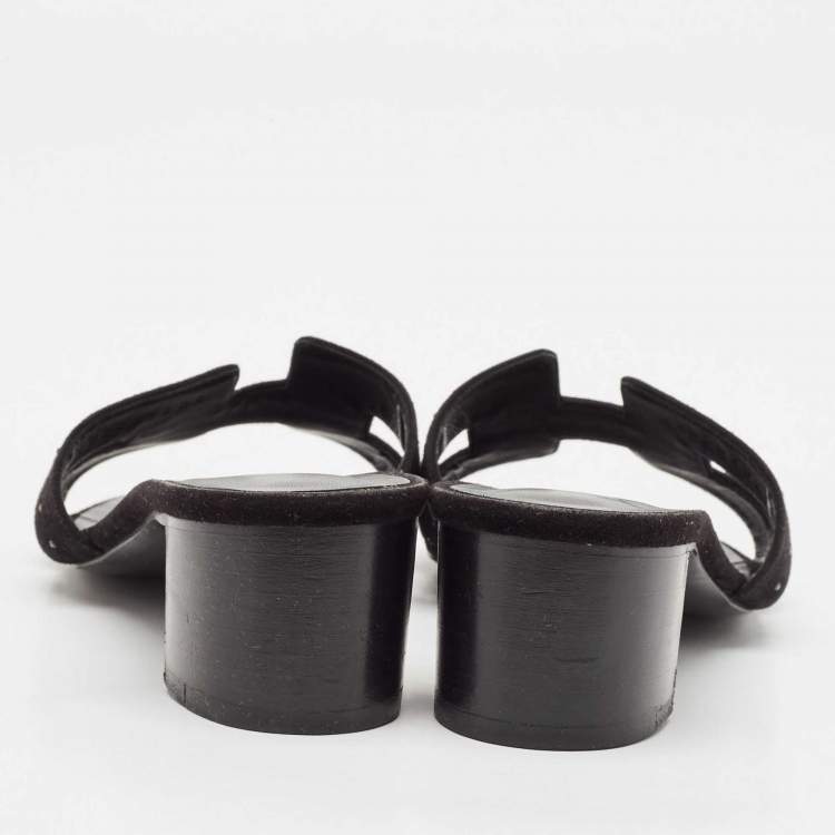 Pre Owned Hermes Black Suede Crystal Oasis Slide Sandals Size 36