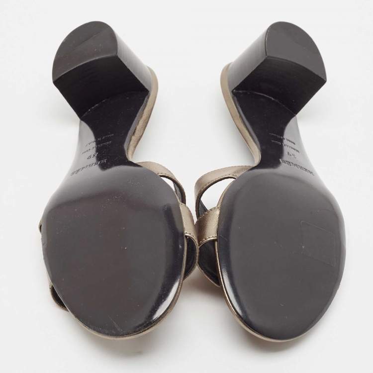 Pre Owned Hermes Metallic Grey Leather Oasis Slide Sandals Size 39