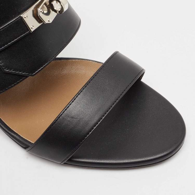 Pre Owned Hermes Black Leather Ovation Slide Sandals Size 39