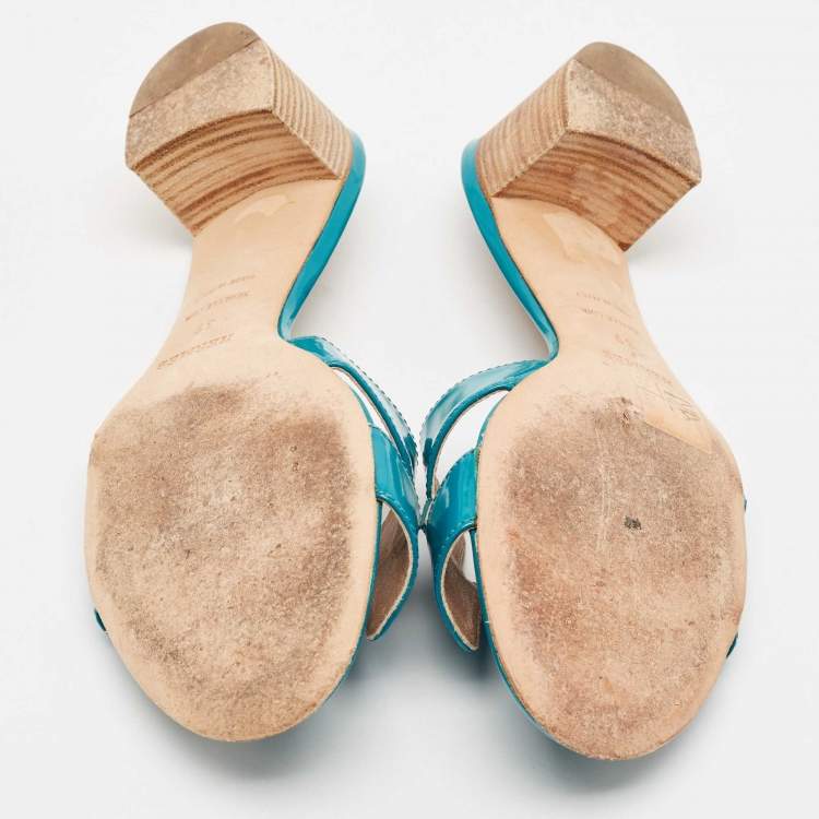 Pre Owned Hermes Teal Green Patent Leather Oasis Slide Sandals Size 39