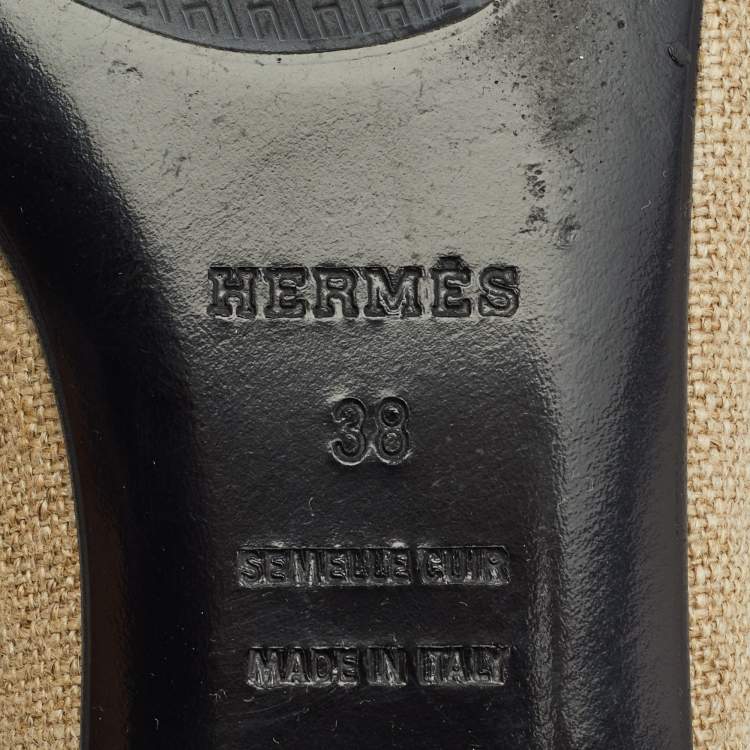 Pre Owned Hermes Brown/White Canvas and Leather Slip On Loafers Size 38