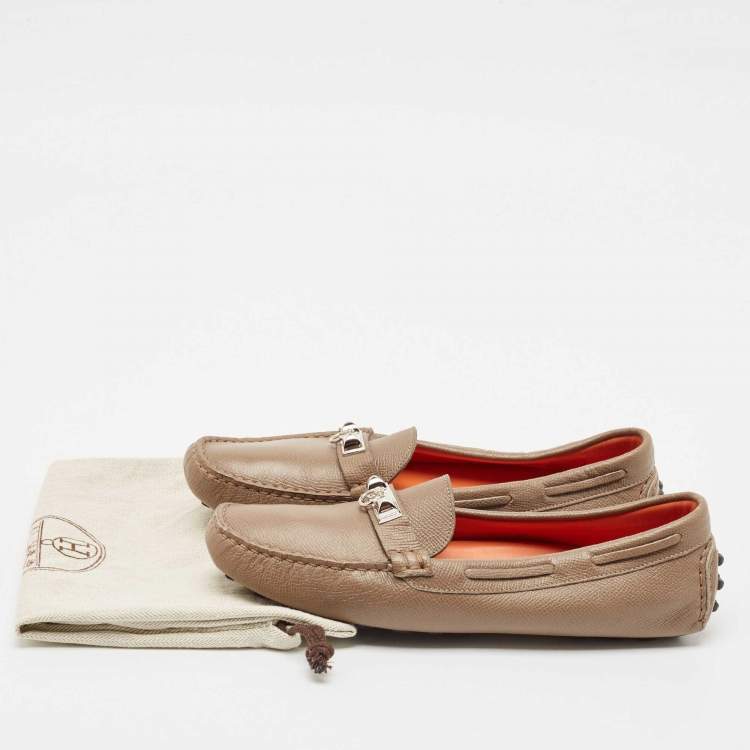 Pre Owned Hermes Brown Leather Irving Loafers Size 37.5