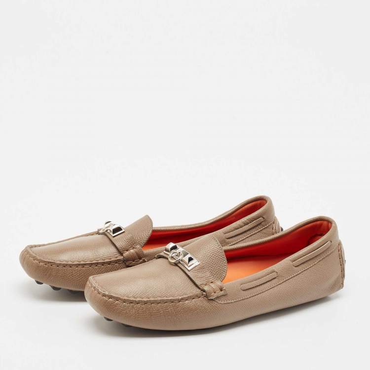 Pre Owned Hermes Brown Leather Irving Loafers Size 37.5