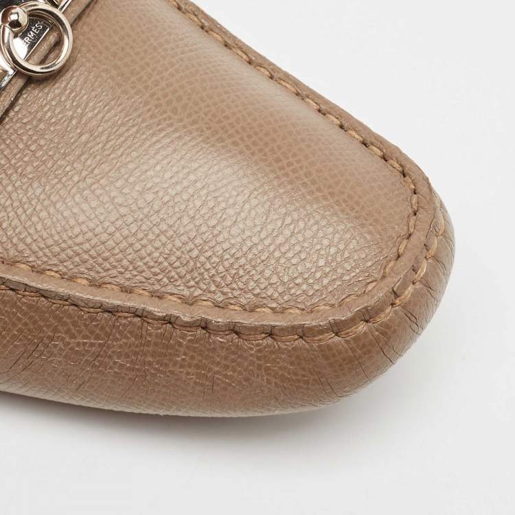 Pre Owned Hermes Brown Leather Irving Loafers Size 37.5
