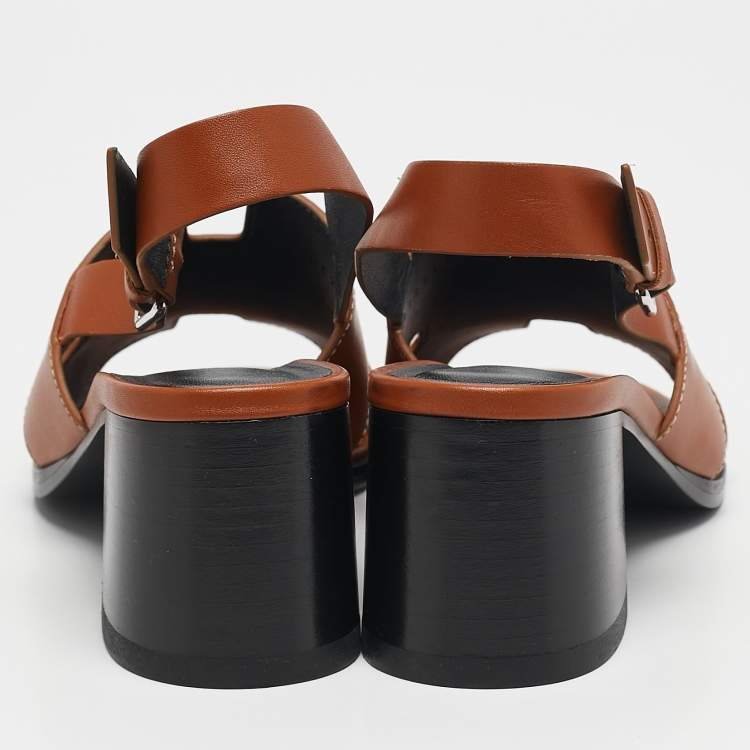 Pre Owned Hermes Tan Leather Elbe Slingback Sandals Size 37