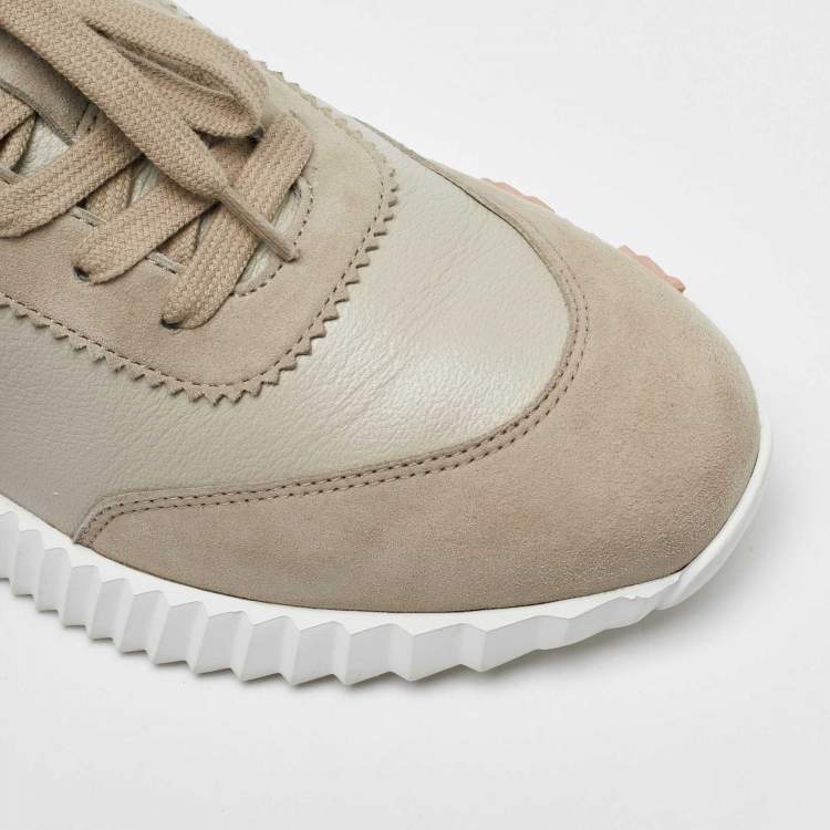 Pre Owned Hermes Beige Leather and Suede Bouncing Low Top Sneakers Size 38