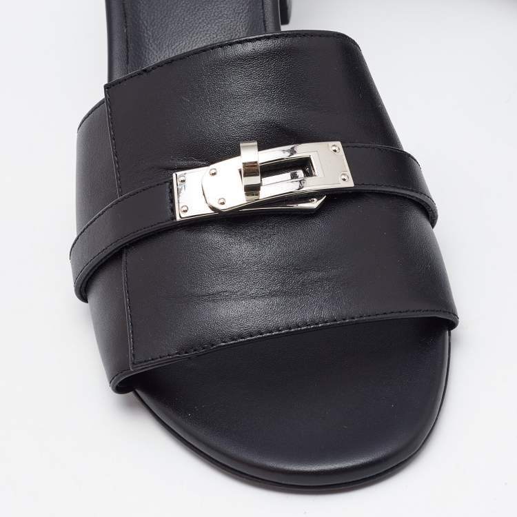 Pre Owned Hermes Black Leather Gigi Slide Sandals Size 39