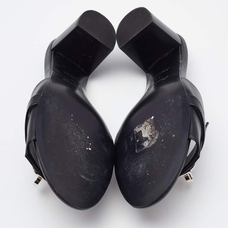 Pre Owned Hermes Black Leather Gigi Slide Sandals Size 39