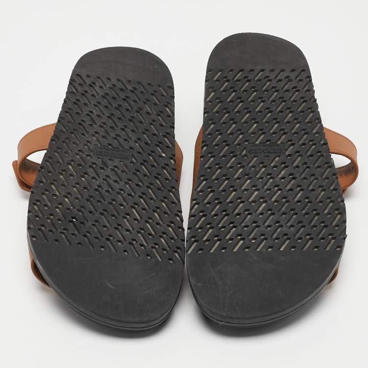 Pre Owned Hermes Brown Leather Chypre Sandals Size 38