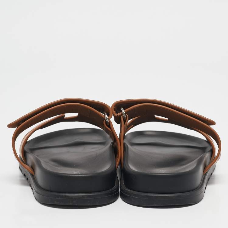 Pre Owned Hermes Brown Leather Chypre Sandals Size 38