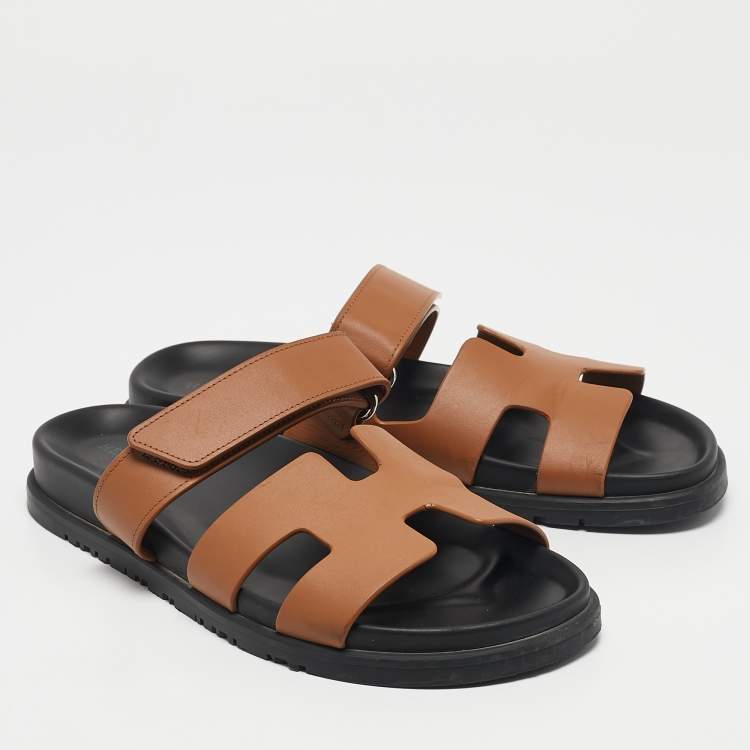 Pre Owned Hermes Brown Leather Chypre Sandals Size 38