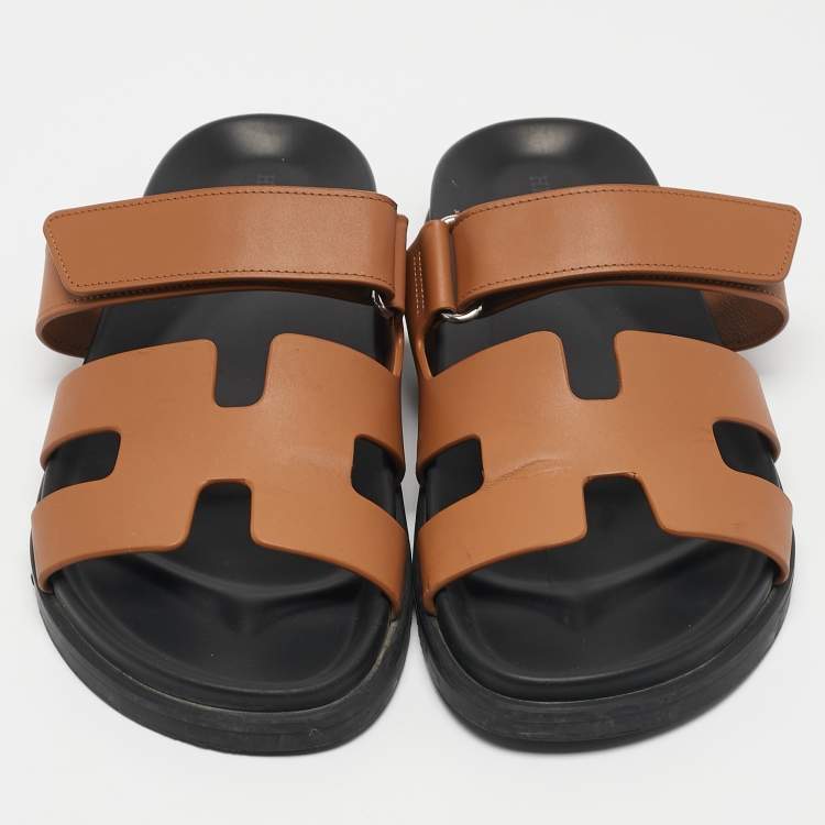 Pre Owned Hermes Brown Leather Chypre Sandals Size 38