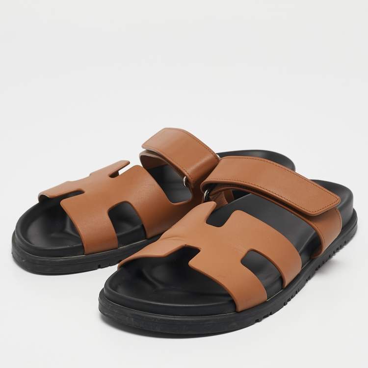 Pre Owned Hermes Brown Leather Chypre Sandals Size 38