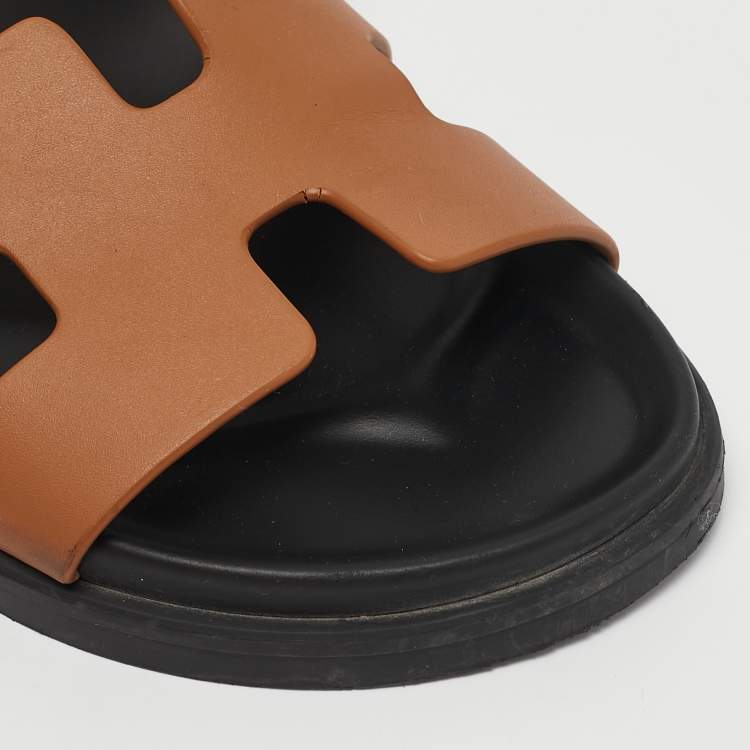 Pre Owned Hermes Brown Leather Chypre Sandals Size 38