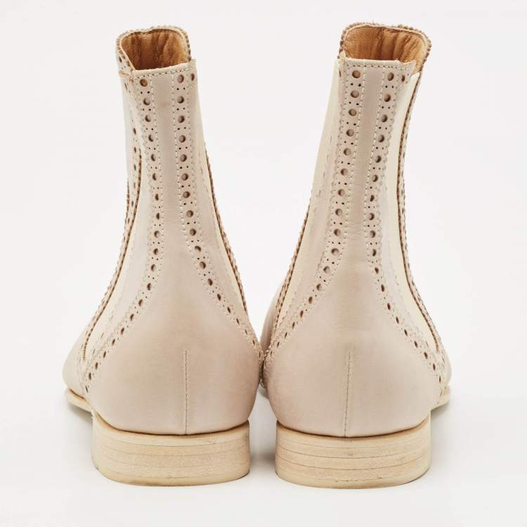 Pre Owned Hermes Grey Leather Brighton Low Ankle Boots Size Size 37