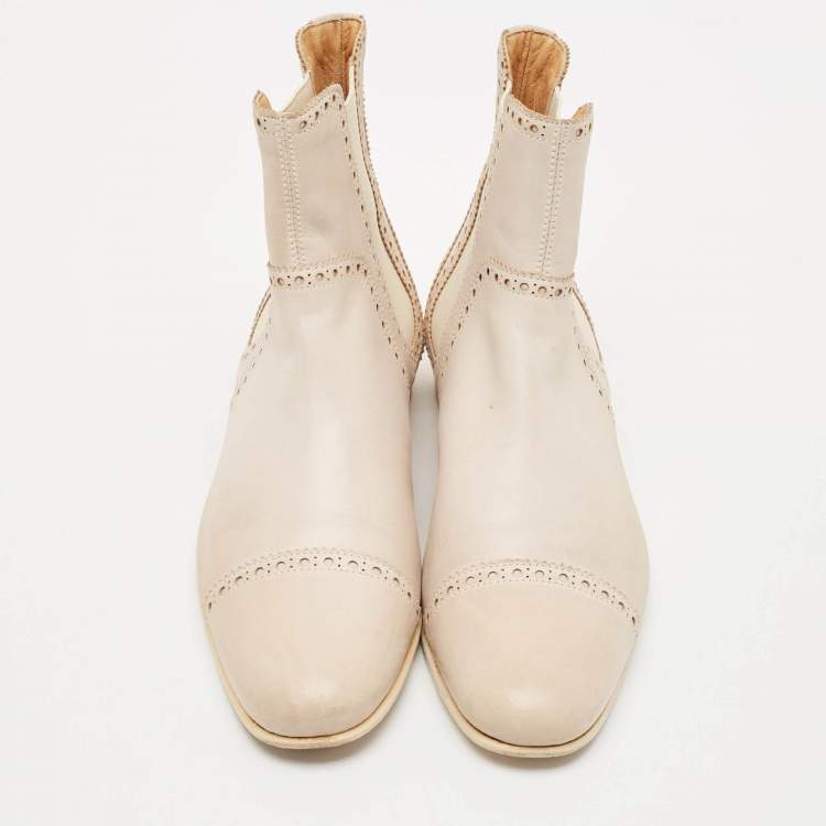 Pre Owned Hermes Grey Leather Brighton Low Ankle Boots Size Size 37