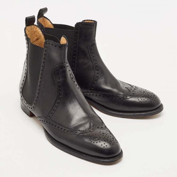 Pre Owned Hermes Black Leather Brighton Ankle Length Boots Size 37