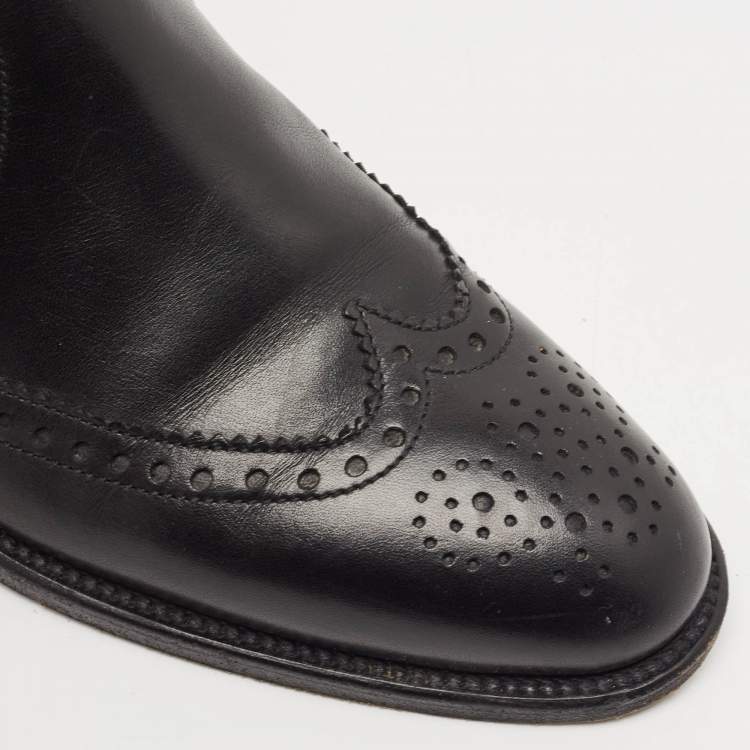 Pre Owned Hermes Black Leather Brighton Ankle Length Boots Size 37