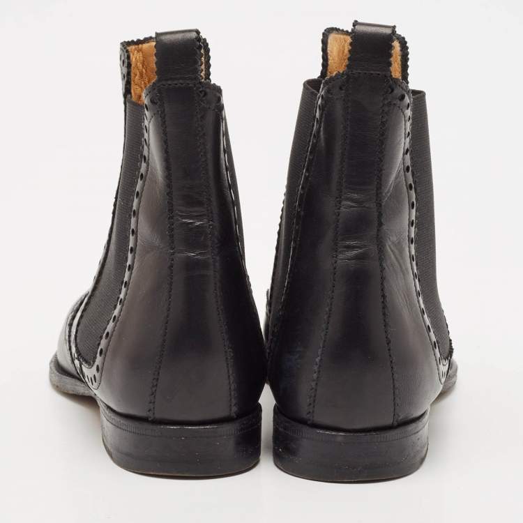 Pre Owned Hermes Black Leather Brighton Ankle Length Boots Size 37