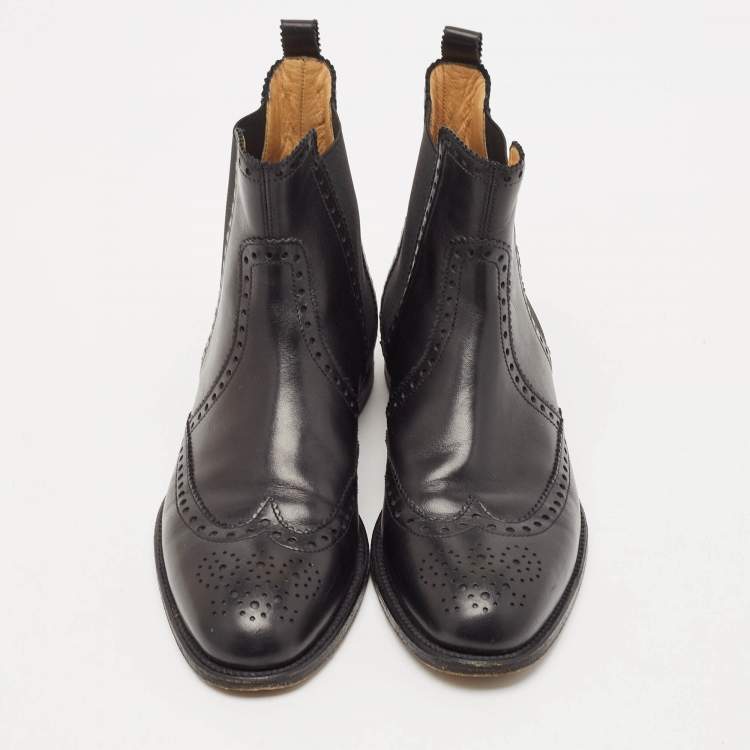 Pre Owned Hermes Black Leather Brighton Ankle Length Boots Size 37