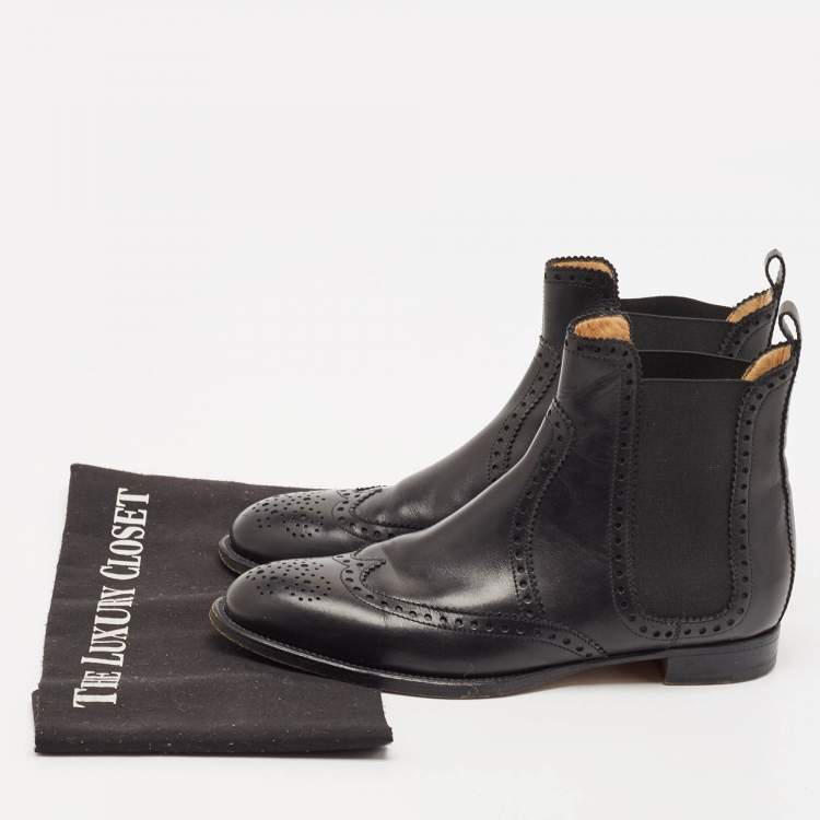 Pre Owned Hermes Black Leather Brighton Ankle Length Boots Size 37