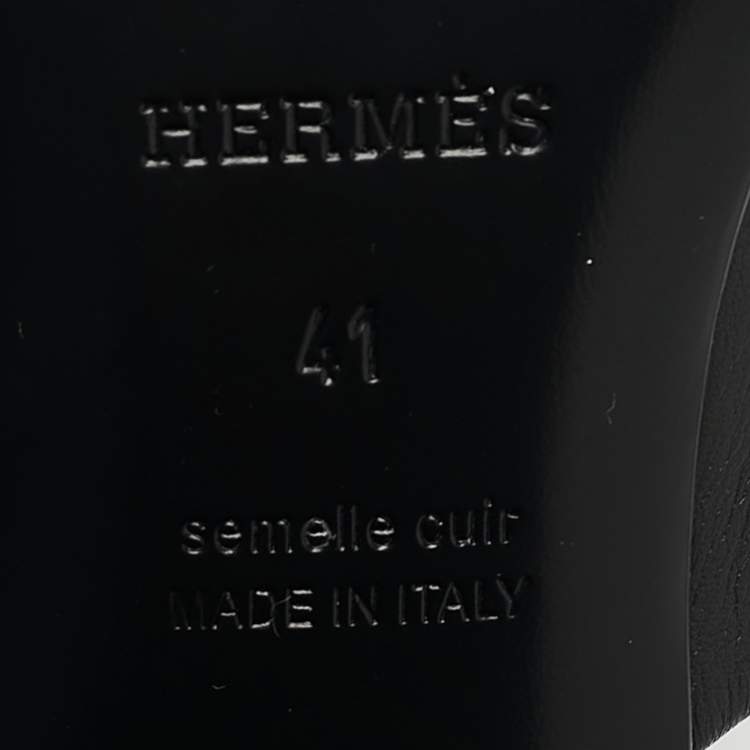 Pre Owned Hermes Black Leather Camilla Slide Sandals Size 41