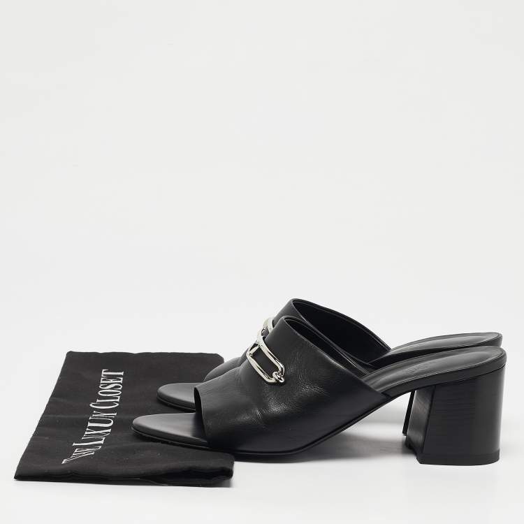 Pre Owned Hermes Black Leather Camilla Slide Sandals Size 41