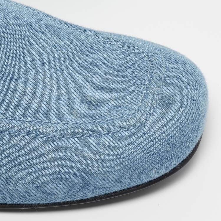 Pre Owned Hermes Blue/Tan Leather Trimmed Denim Lena Mule Size 41