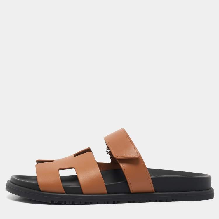 Pre Owned Hermès Brown Leather Chypre Sandals Size 39
