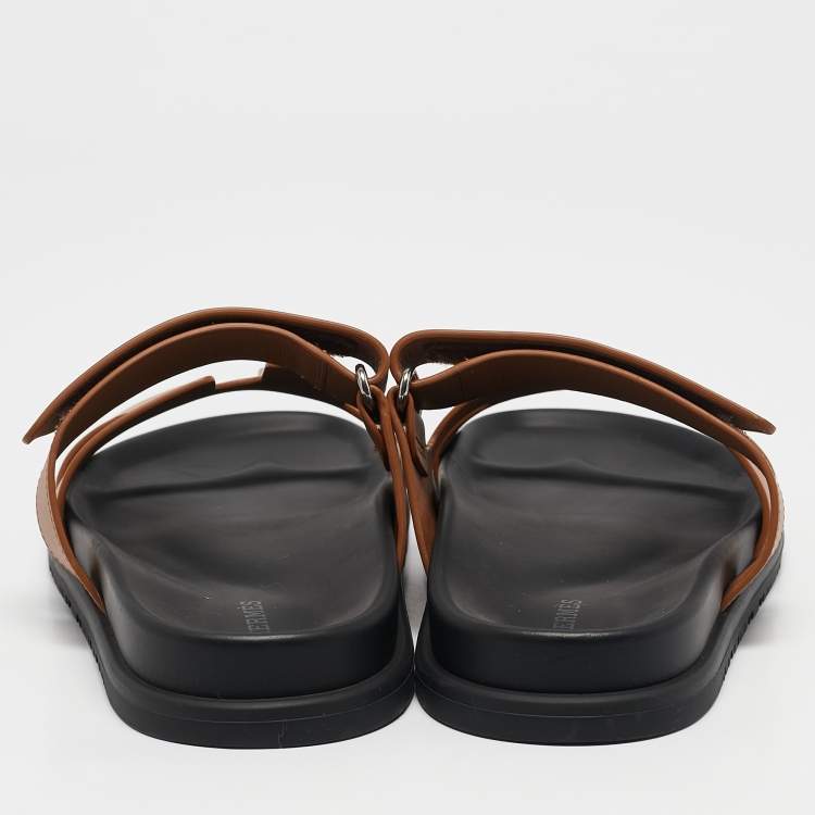 Pre Owned Hermès Brown Leather Chypre Sandals Size 39