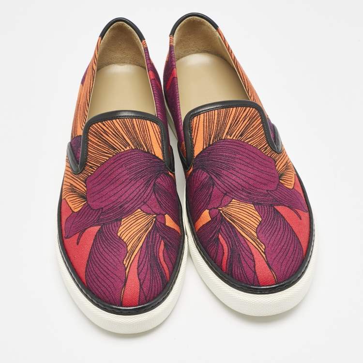Pre Owned Hermes Multicolor Abstract Print Canvas Slip On Sneakers Size 39