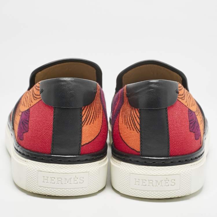 Pre Owned Hermes Multicolor Abstract Print Canvas Slip On Sneakers Size 39