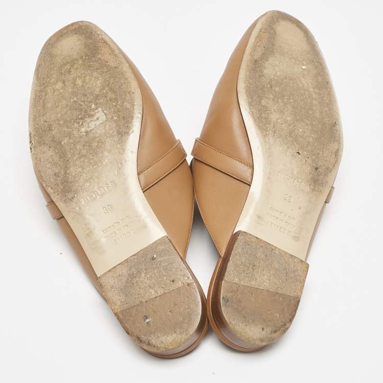 Pre Owned Hermes Brown Leather Oz Flat Mules Size 39